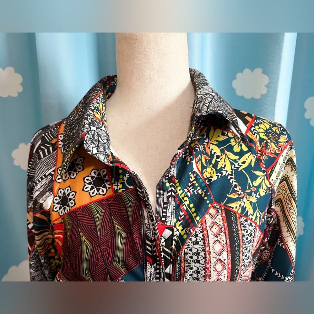 patchwork print maxi long sleeve dress- M - Picture 6 of 7